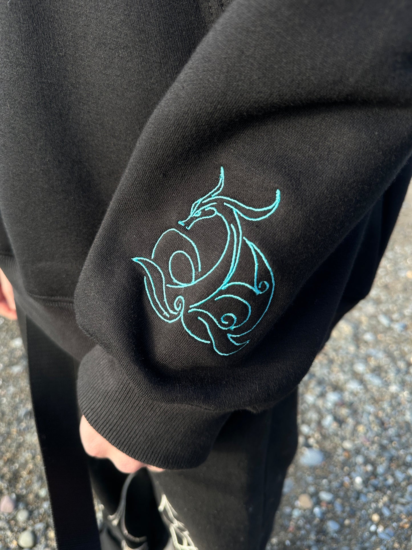 Hydro Dragon Black Embroidered Hoodie