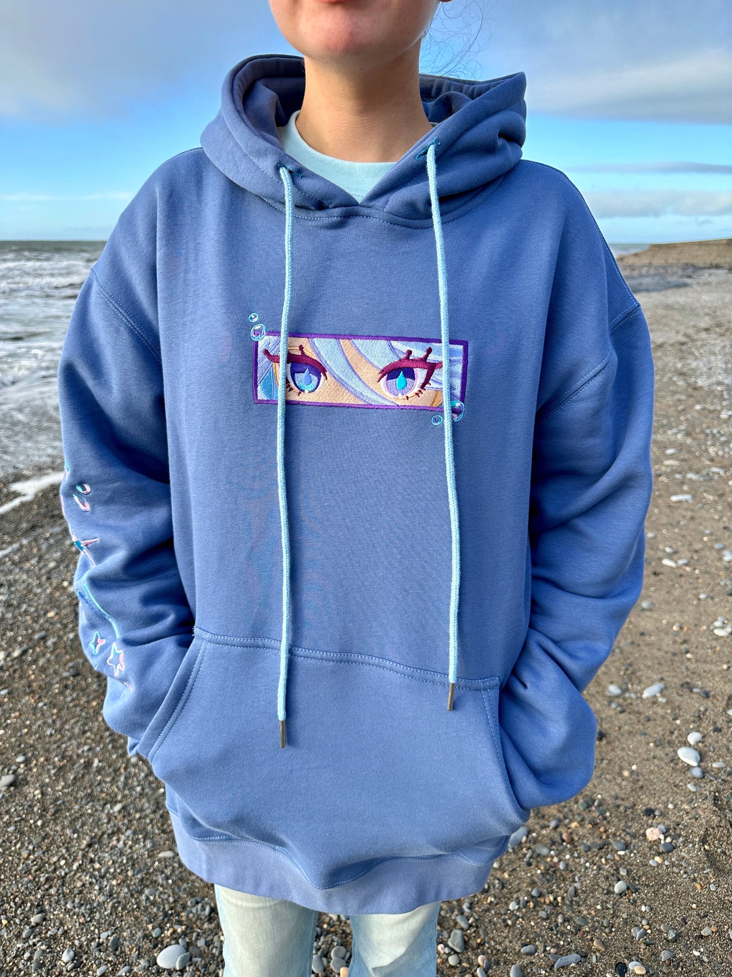 Water Archon Denim Blue Hoodie (No Back Design)